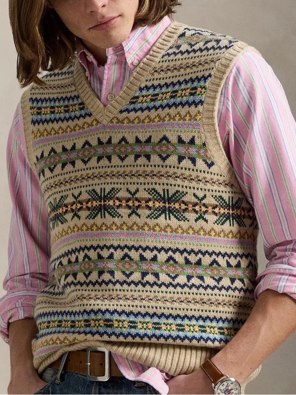 Polo Ralph Lauren Fair Isle Cotton-Cashmere Sweater Vest Tan Combo Men’s Size XL - Picture 3 of 10